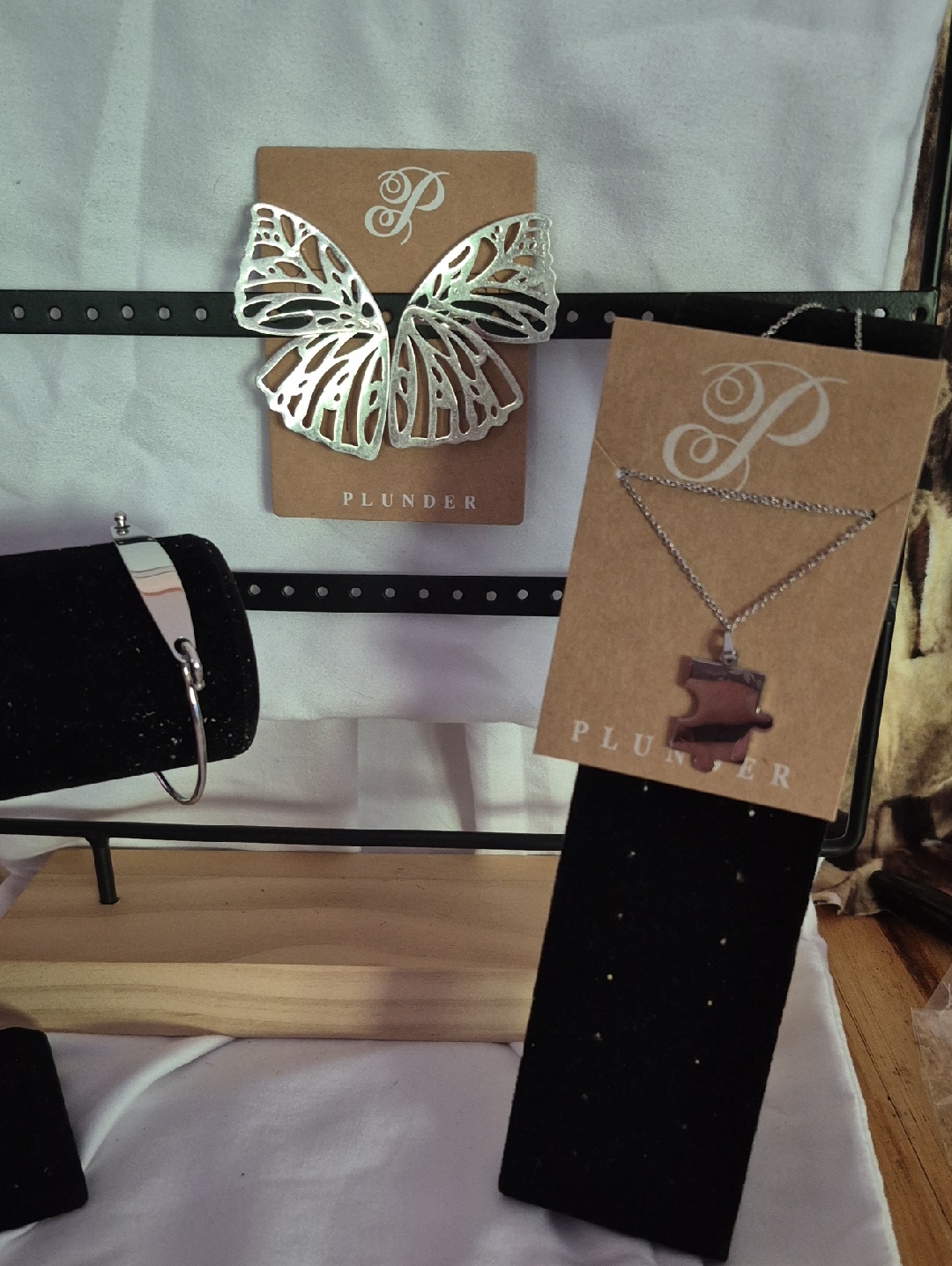 Silver Butterfly Earrings Silver Puzzle Necklace Silver Bangle Bracelet